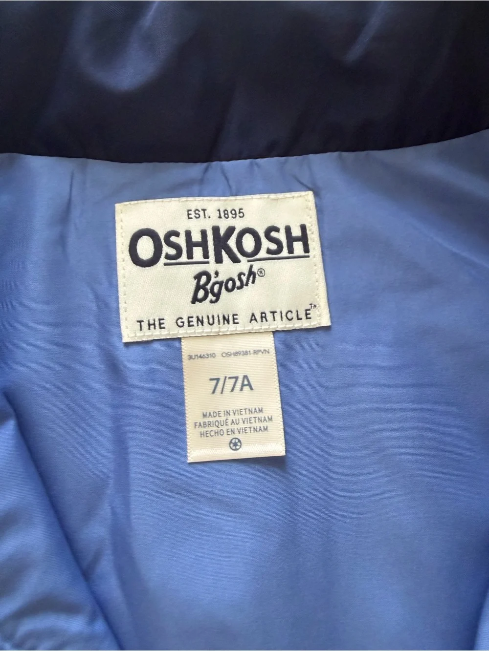 NWT OshKosh B'gosh Boys Size 7 Blue Two-Tone Colorblock Puffer Vest Jacket $38